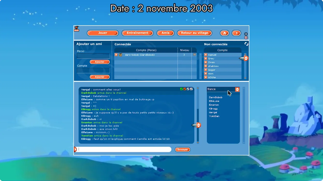Console Multi — liste d'amis et canal de discussion "france"