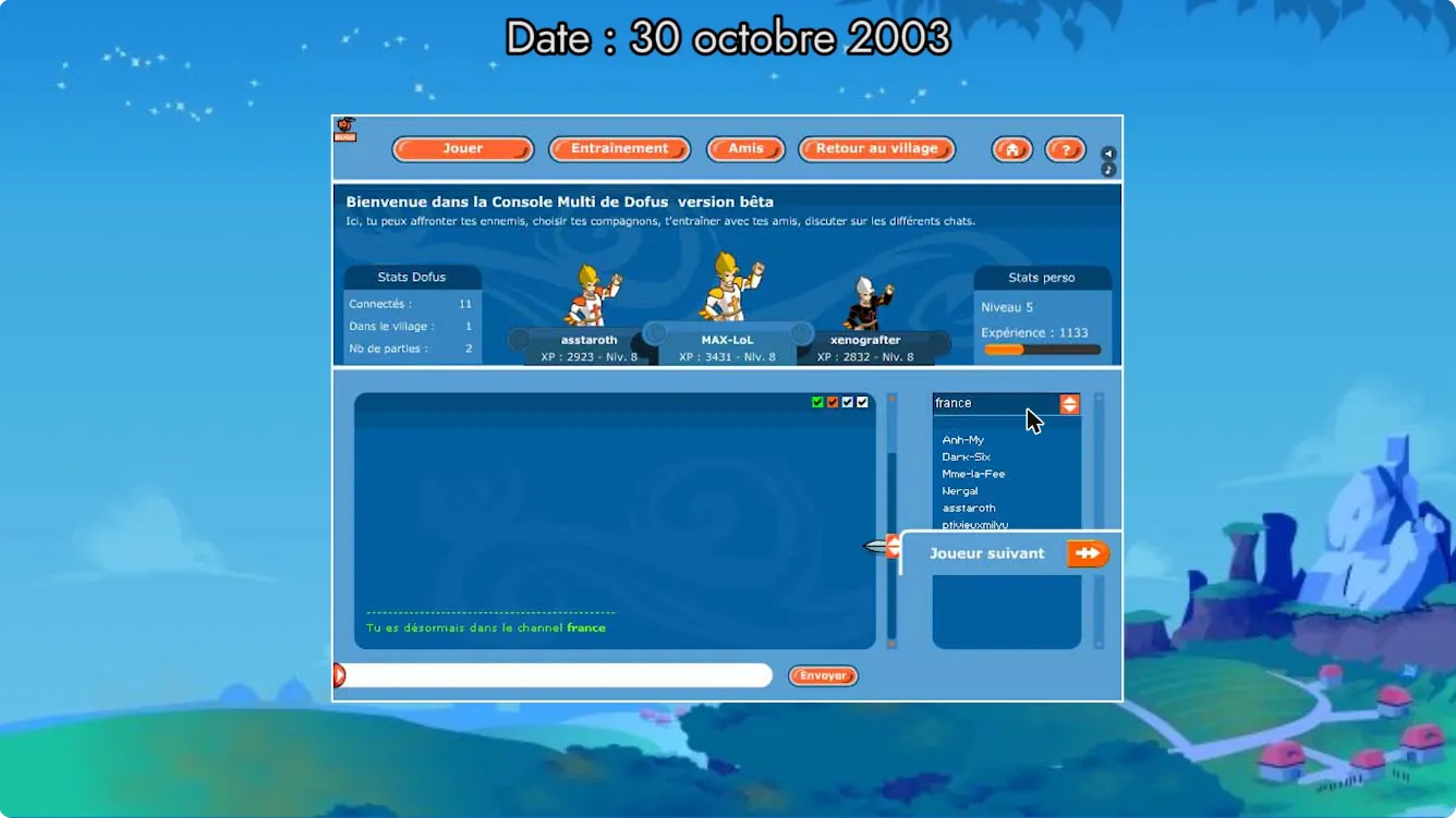 Écran d'accueil de la Console Multi de Dofus (11 connectés)